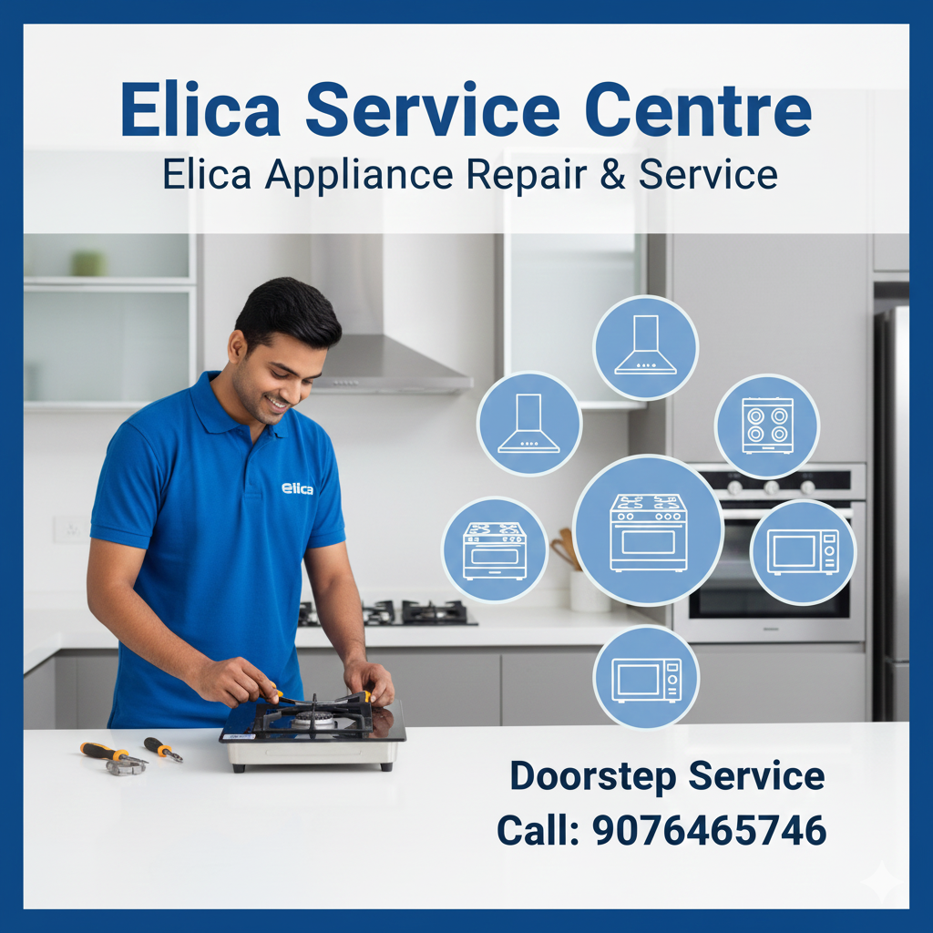 Elica chimney repair and service technician cleaning kitchen chimney.