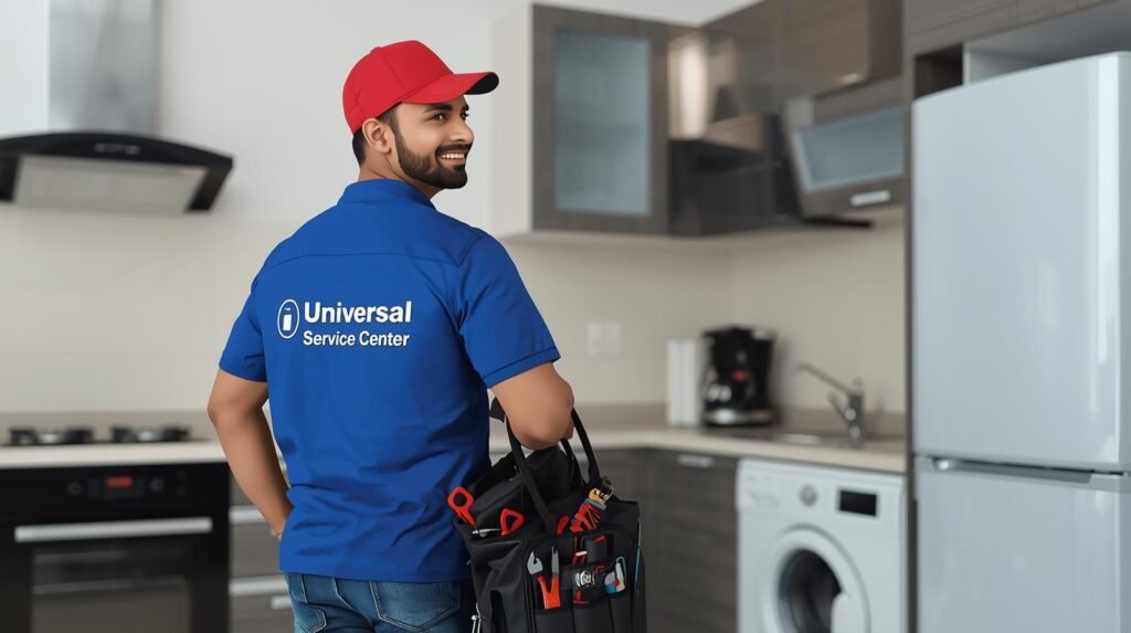 Futuristic Elica service center in Mumbai, Elica customer care Mumbai using AI diagnostics and advanced repair tools for chimneys and hobs.