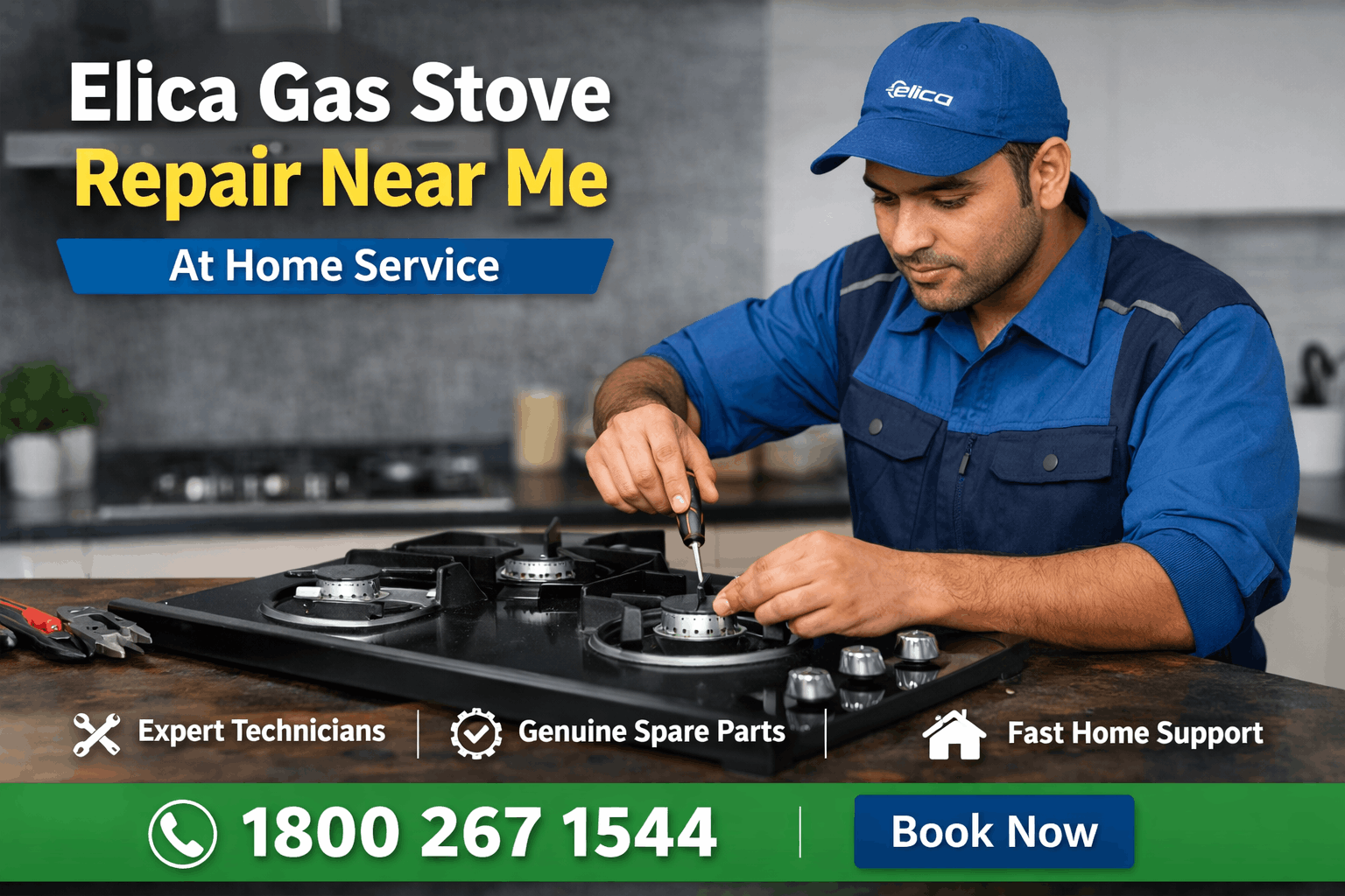 Elica gas stove repair near me technician fixing burner ignition at home