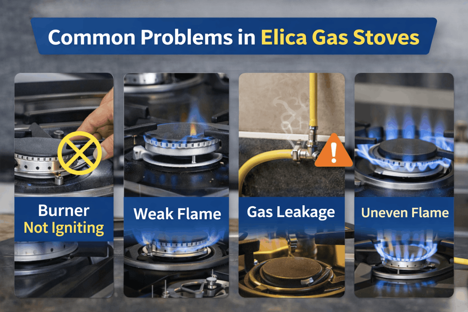Common Elica gas stove problems — burner ignition, flame and knob faults