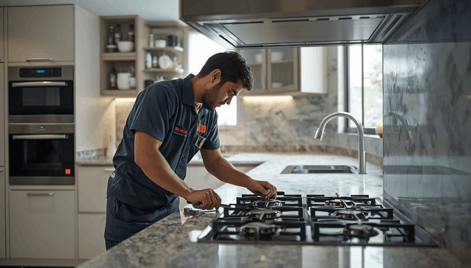 Elica Gas Hob Repair in Hyderabad — authorized technician servicing a built-in gas hob