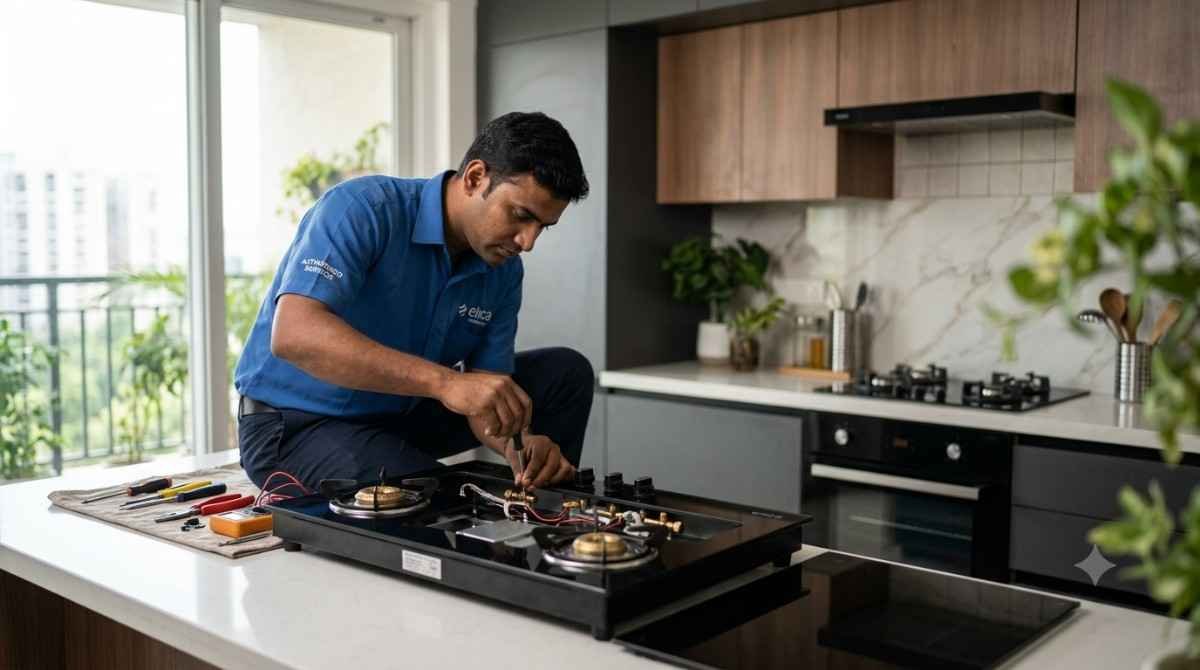 Elica Gas Hob Repair Bangalore - Authorized Technician Repairing Elica Built-in Hob at Doorstep