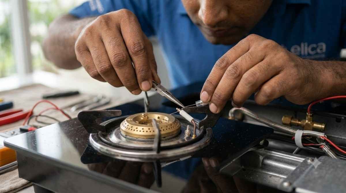 Elica gas hob burner ignition repair by authorized technician in Bangalore