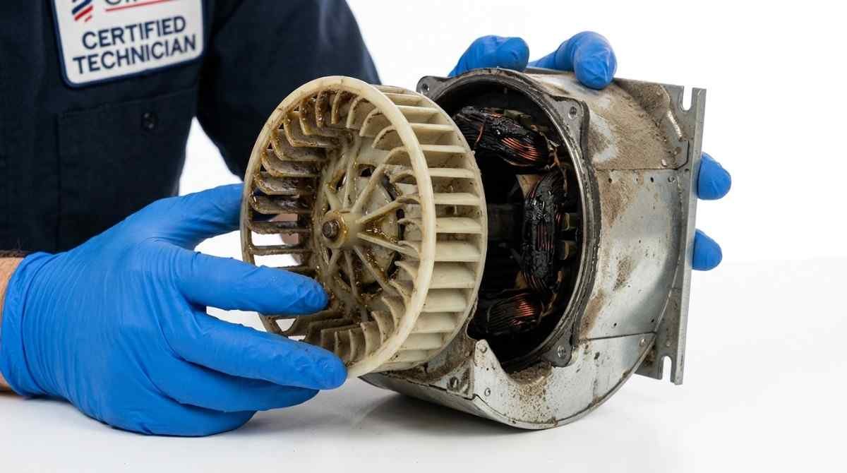 Worn-out Elica chimney suction motor causing low airflow — motor inspection by certified technician
