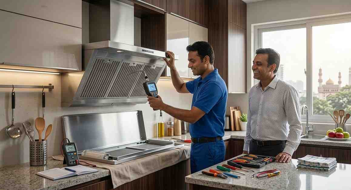 Elica chimney repair service technician fitting genuine spare parts in Hyderabad