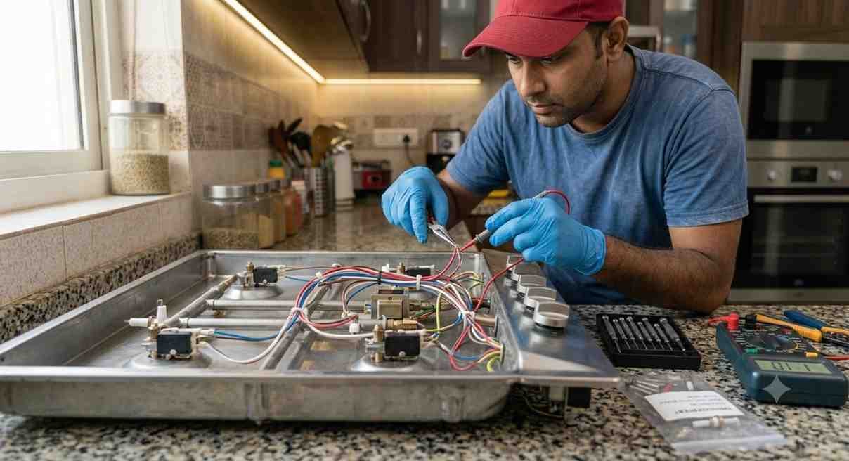 Internal repair of an Elica gas hob ignition module and wiring