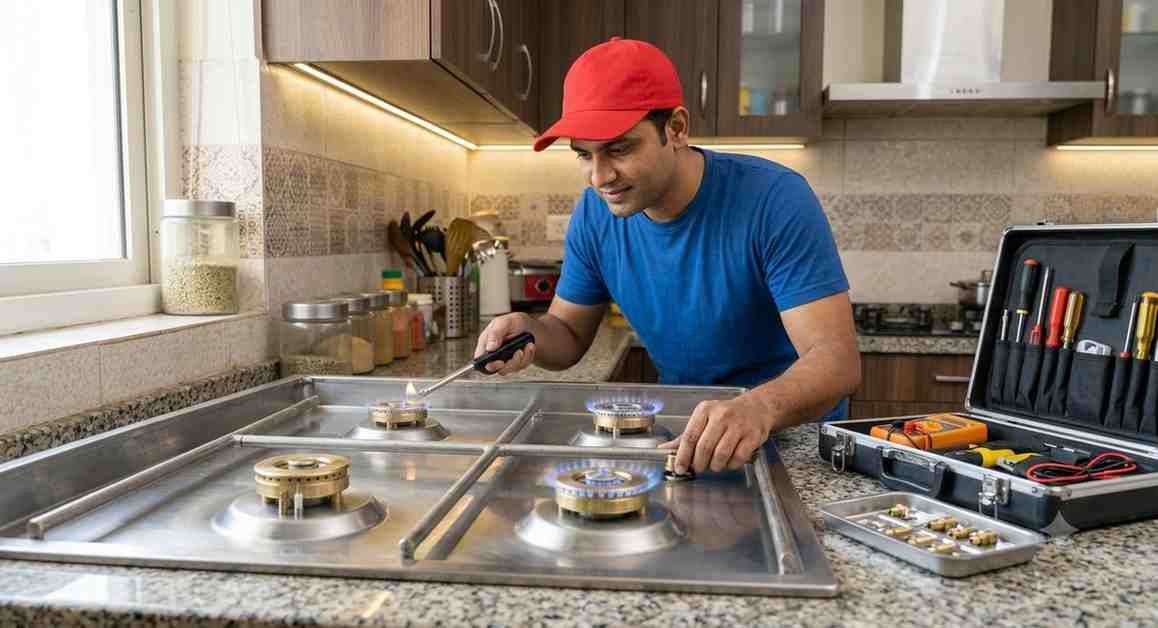 Professional Elica gas hob repair service technician at work
